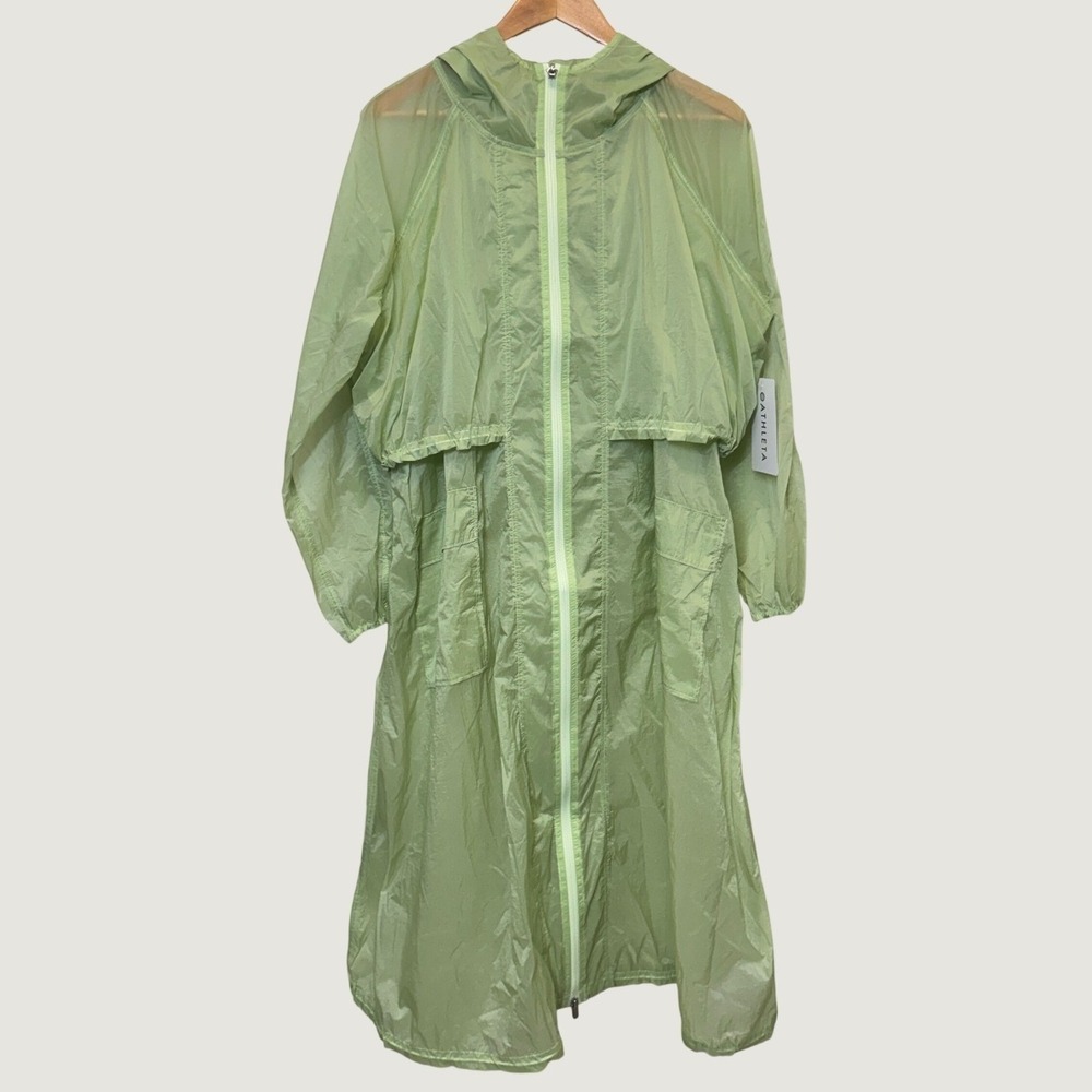 Athleta Women Skyline Anorak S Green Full Zip Hooded Long Jacket Gorpcore